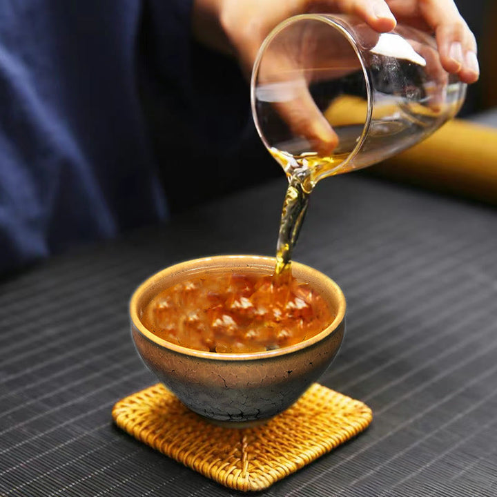Taza de té de cerámica Jianzhan chino con diseño de manchas doradas y piedras de Buddha Stones , tazón de taza de té de Kung Fu con caja de regalo