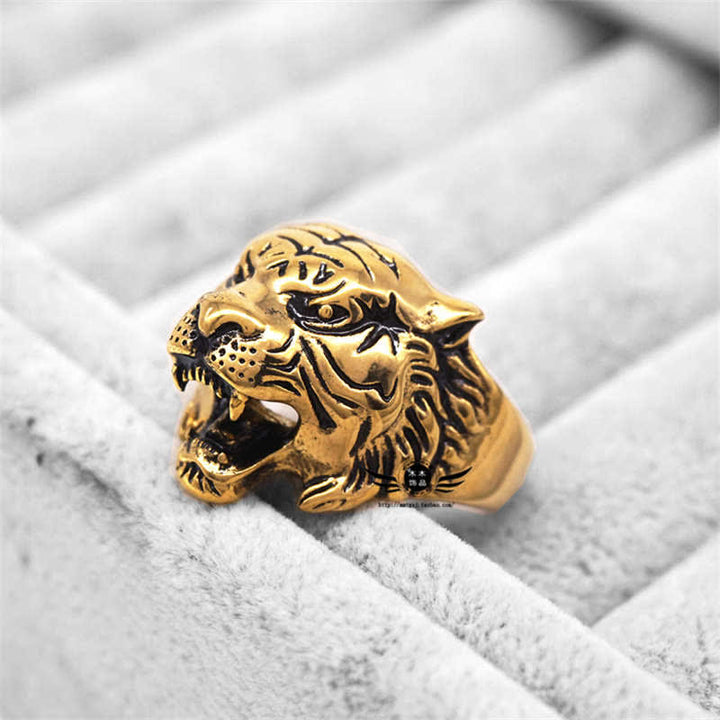 Anillo de motociclista Punk Rock con equilibrio de acero titanio y cabeza de tigre Animal para hombre