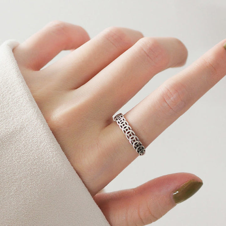 Anillo ajustable de la suerte con diseño de moneda de cobre vintage