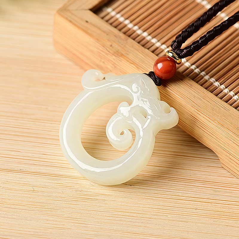 Buddha Stones Jade blanco Cian Jade Dragón Protección Collar Cadena Colgante - Jade blanco - image 7