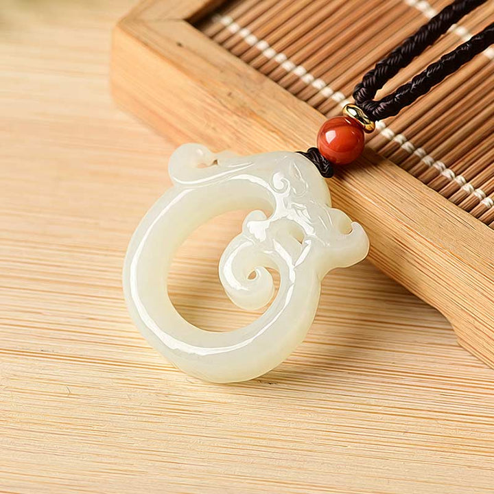 Buddha Stones Jade blanco Cian Jade Dragón Protección Collar Cadena Colgante - Jade blanco - image 7