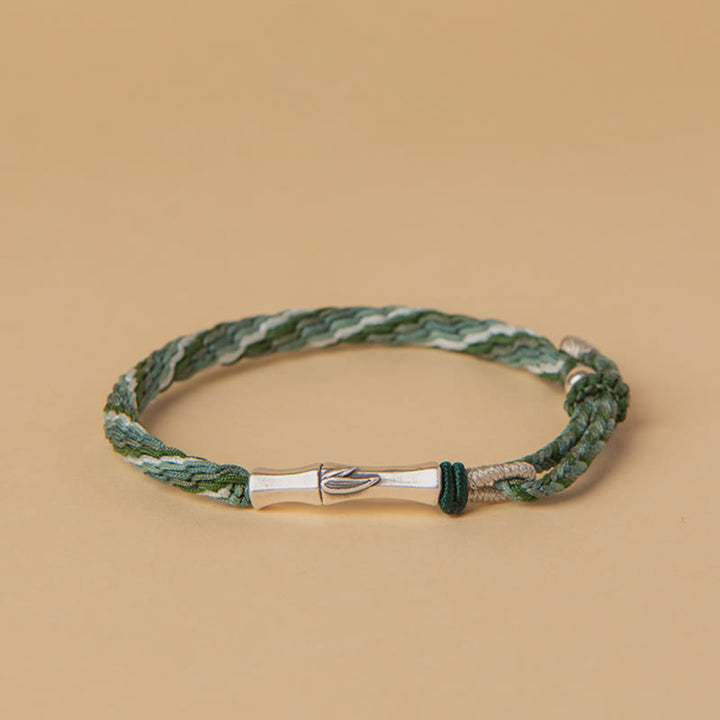 Pulsera de hilo de protección de la suerte con nudo de reencarnación de bambú de plata de ley 925