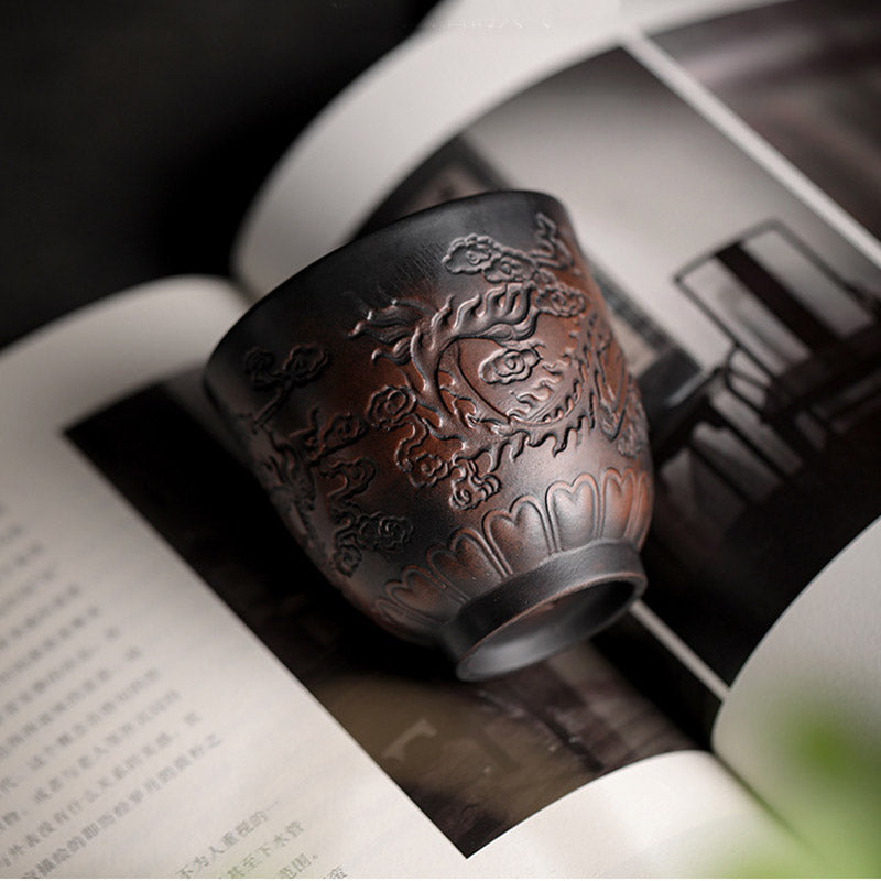 Buddha Stones, hoja de loto, paisaje de flores, dragón, taza de té de cerámica de bambú, tazón de taza de té de Kung Fu