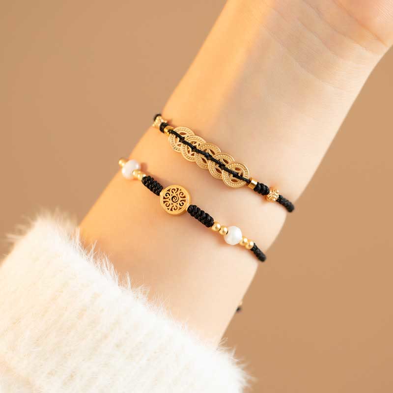 Pulsera trenzada de fuerza de la suerte del árbol de la fortuna de la moneda de cobre de las Buddha Stones