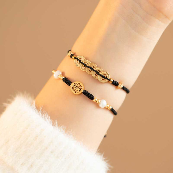 Pulsera trenzada de fuerza de la suerte del árbol de la fortuna de la moneda de cobre de las Buddha Stones