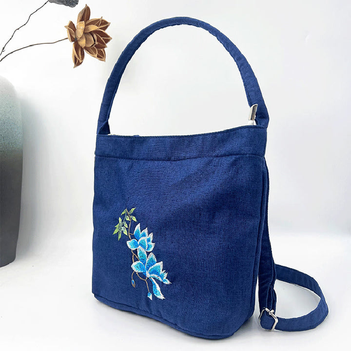 Buddha Stones, glicina, ciruela, loto, flor de cerezo, algodón, lino, lona, bolso cruzado, bolso de hombro