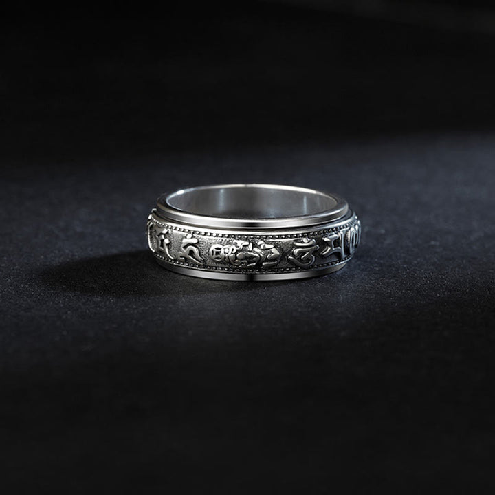 Anillo giratorio con Buddha Stones tibetanas Om Mani Padme Hum PiXiu grabado riqueza suerte