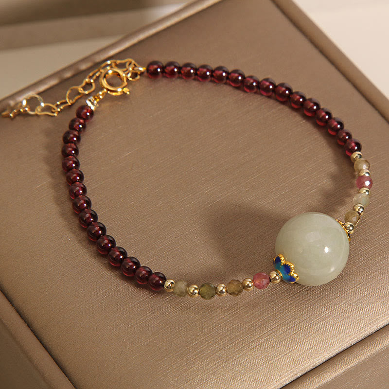 Pulsera de protección con hebilla de paz con cuentas de jade granate y Buddha Stones