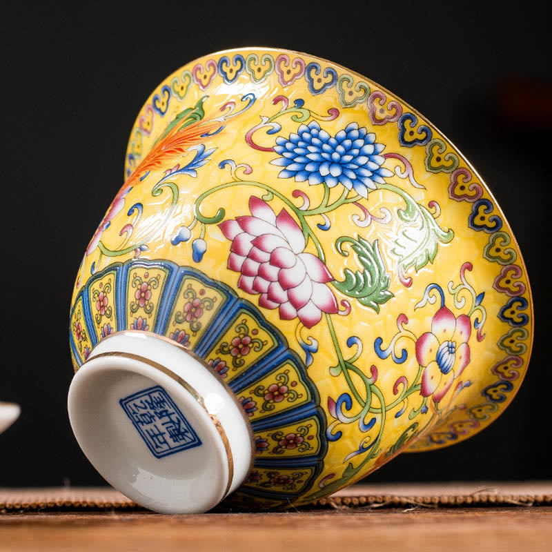 Taza de té de cerámica con diseño de flor de Fénix y dragón, Buddha Stones , Gaiwan Sancai, taza de té de Kung Fu y platillo con tapa