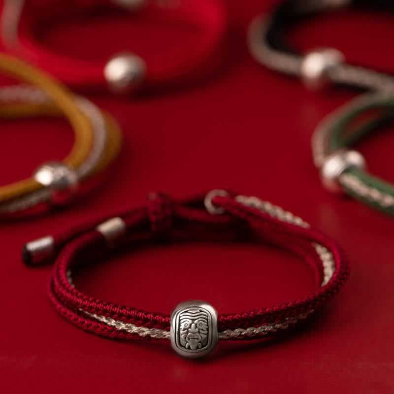 Pulsera de cuerda de la suerte de la diosa de la riqueza Zakiram tibetana de plata de ley 925 con Buddha Stones