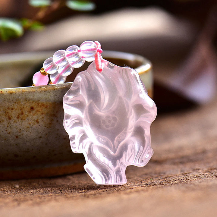 Collar con colgante de amor de zorro de nueve colas, cristal rosa Natural, Buddha Stones