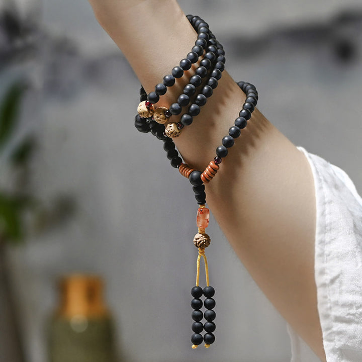 Pulsera curativa de ágata roja con semillas de ciprés tibetano Mala tibetano de Buddha Stones