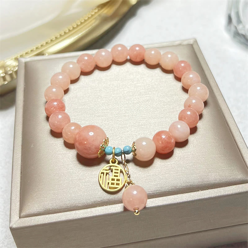 Pulsera de la fortuna con Buddha Stones, piedra naranja natural, turquesa, carácter Fu