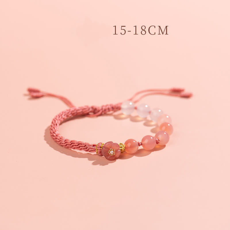 Pulsera de cuerda hecha a mano con Buddha Stones, ágata degradado Natural, nudo de reencarnación, flor de melocotón, riqueza y suerte