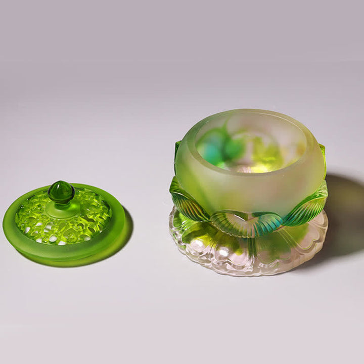 Pieza de arte de cristal Liuli hecha a mano de loto Feng Shui, decoración para el hogar y la Oficina