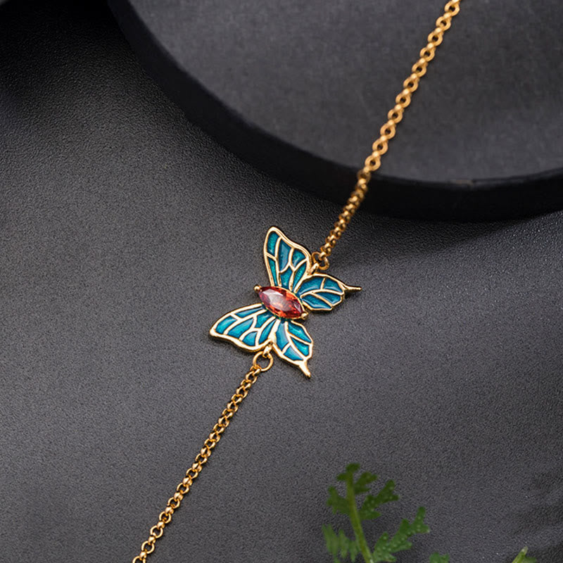 Pulsera de cadena de amor con circonitas y mariposas de plata de ley 925 con Buddha Stones