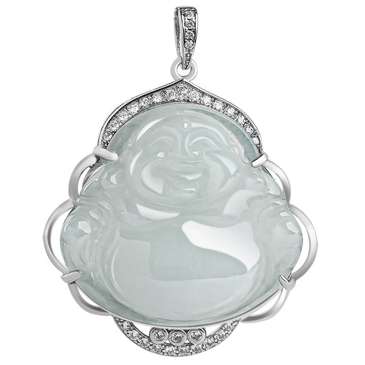 Collar con colgante de plata de ley 925 con Buddha Stones , diseño de Buda sonriente, jade natural - image 8