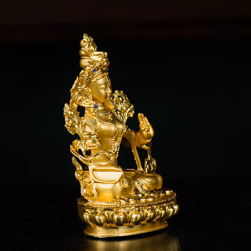 Decoración de estatua chapada en oro con protección de esperanza de Tara Blanca Bodhisattva