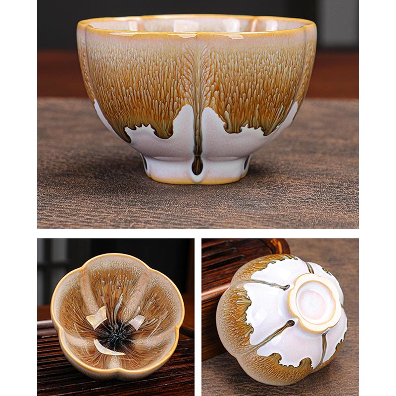 Buddha Stones, 6 uds., patrón de pétalos de flor de ciruelo, horno chino Jianzhan, cambio de taza de té de cerámica, tazón de té de Kung Fu con caja de regalo