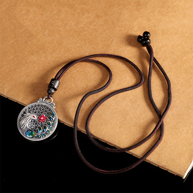 Collar con colgante de plata de ley 990 con Buddha Stones , diseño de fénix y protección de la suerte
