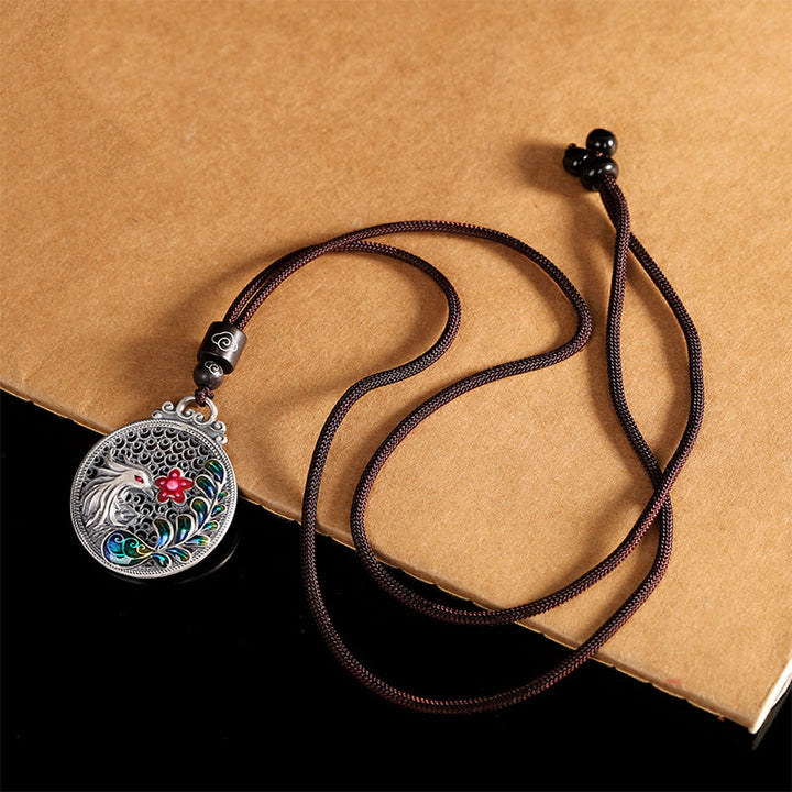 Collar con colgante de plata de ley 990 con Buddha Stones , diseño de fénix y protección de la suerte