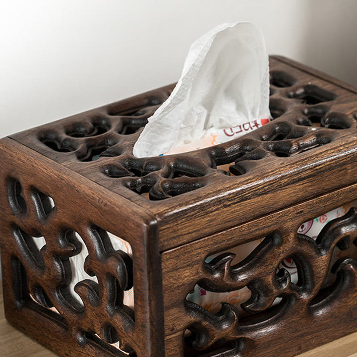 Caja de pañuelos de madera Retro, soporte de pañuelos de madera grabado, cajas de toallitas, decoración
