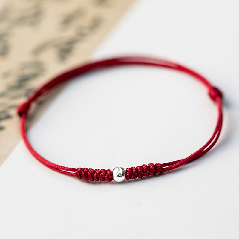 Pulsera trenzada de hilo rojo con protección de cuentas de la suerte de plata de ley 925 con Buddha Stones - Cuentas redondas - Rojo oscuro (circunferencia de la muñeca 14-18 cm) - image 14