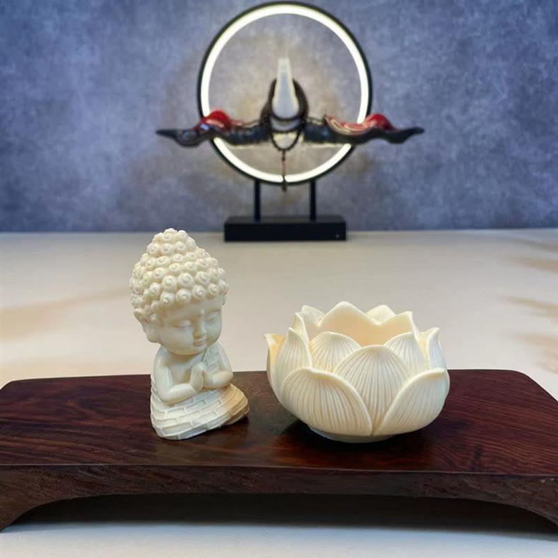Buddha Stones Mini fruta de marfil Tathagata Buda Lotus Kwan Yin Avalokitesvara Manjusri Samantabhadra Serenity decoración de escritorio