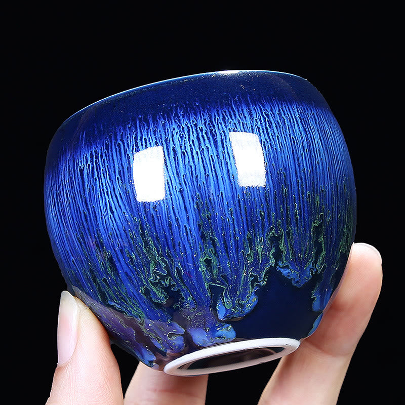 Taza de té de cerámica con cambio de horno de esmalte Jianzhan chino , Buddha Stones, taza de té Tenmoku Kung Fu