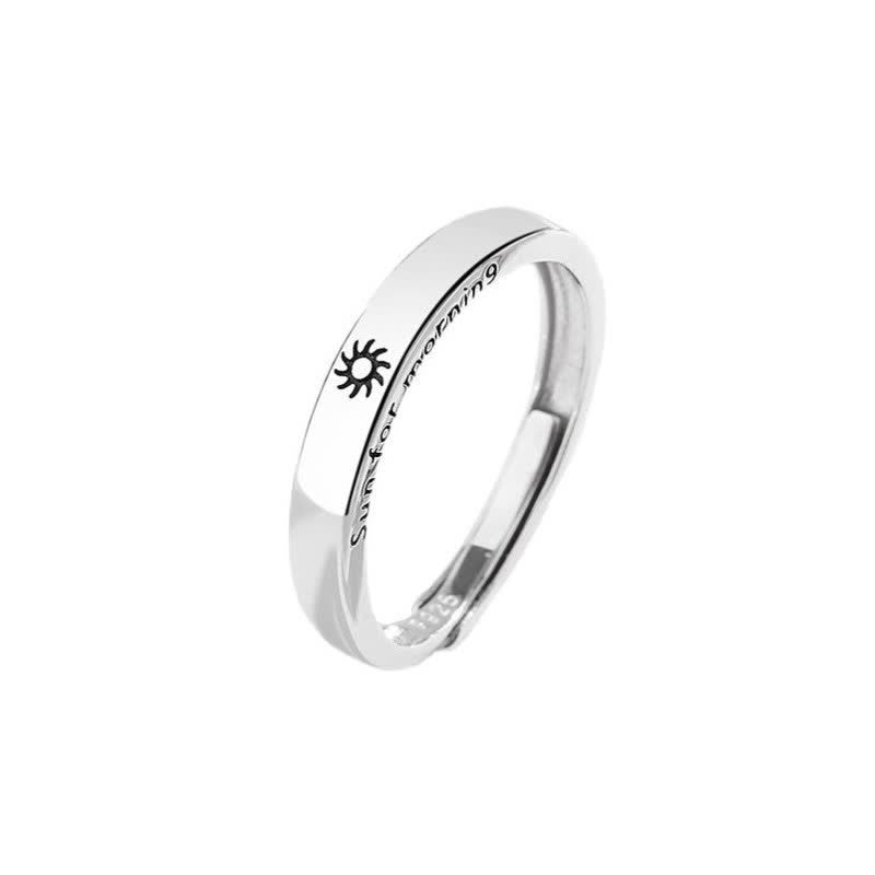 Anillo de pareja ajustable con protección solar y luna de plata de ley 925 con Buddha Stones