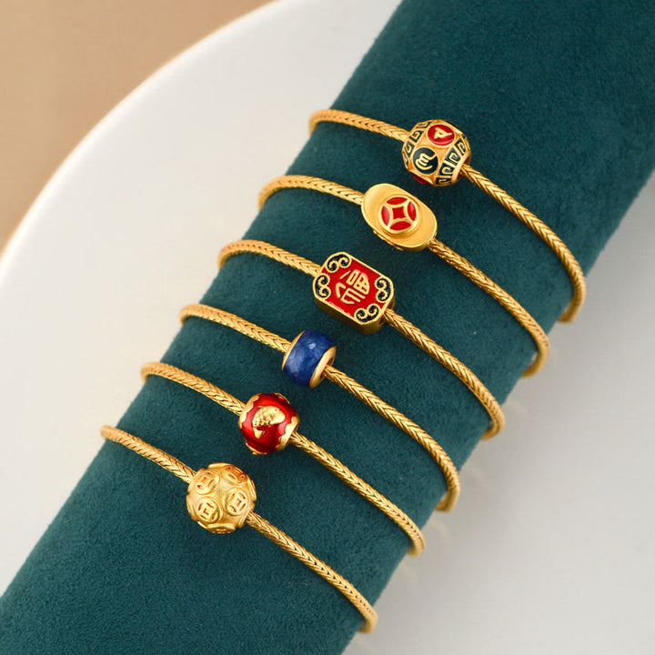 Buddha Stones tibetanas de oro de 18 quilates, Om Mani Padme Hum, pez Koi de la suerte, lingote de personaje Fu, moneda de cobre, pulsera de la paz