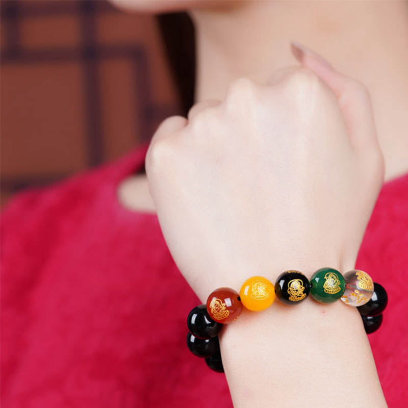 Buddha Stones Obsidiana con brillo dorado Obsidiana arcoíris Obsidiana negra Cinco direcciones Dioses de la riqueza Pulsera