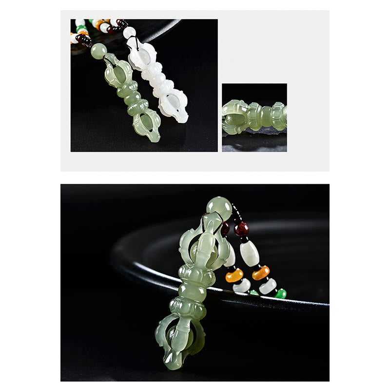 Colgante de collar de éxito grabado Dorje Vajra de Jade blanco de Jade cian hetiano Natural tibetano