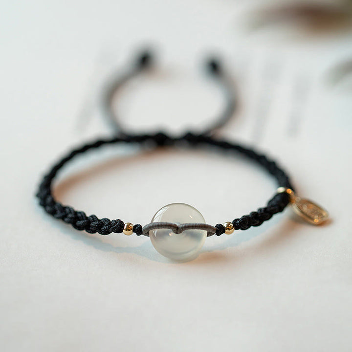 Pulsera de hilo positivo con hebilla de paz redonda de calcedonia con Buddha Stones