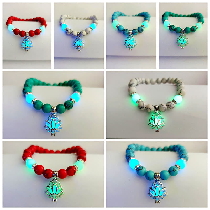 Pulsera de protección de loto con cuentas luminosas de piedra brillante turquesa tibetana de Buddha Stones