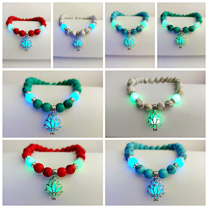 Pulsera de protección de loto con cuentas luminosas de piedra brillante turquesa tibetana de Buddha Stones