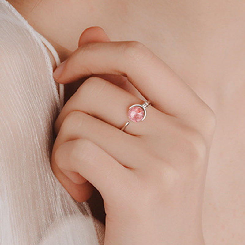 Anillo de rotación calmante de cristal rosa con Buddha Stones