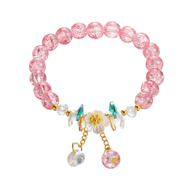 Pulsera de cuentas de cristal con dije de flor de diseño simple con Buddha Stones