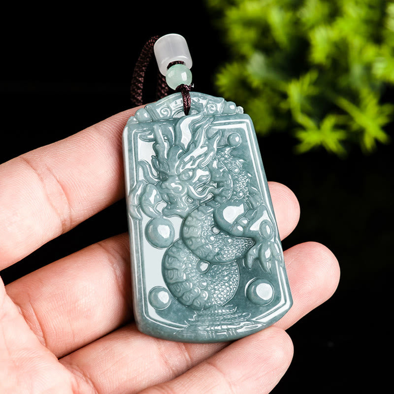 Buddha Stones Año del Dragón Dragón del Zodíaco Chino Viaja por el Mundo Collar de Fuerza de Jade Colgante