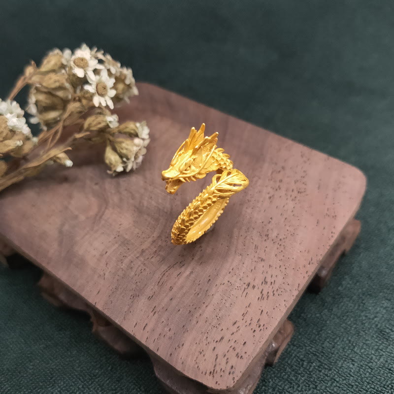 Anillo de fuerza de éxito del dragón dorado de Buddha Stones