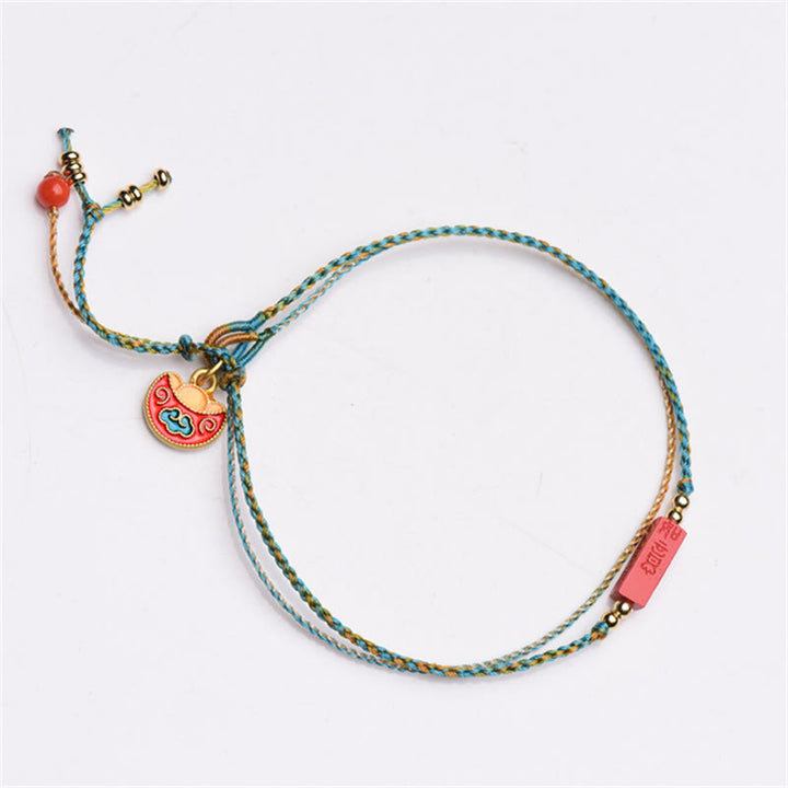 Pulsera de doble capa trenzada con Buddha Stones hecha a mano con cinabrio como uno desea bendición