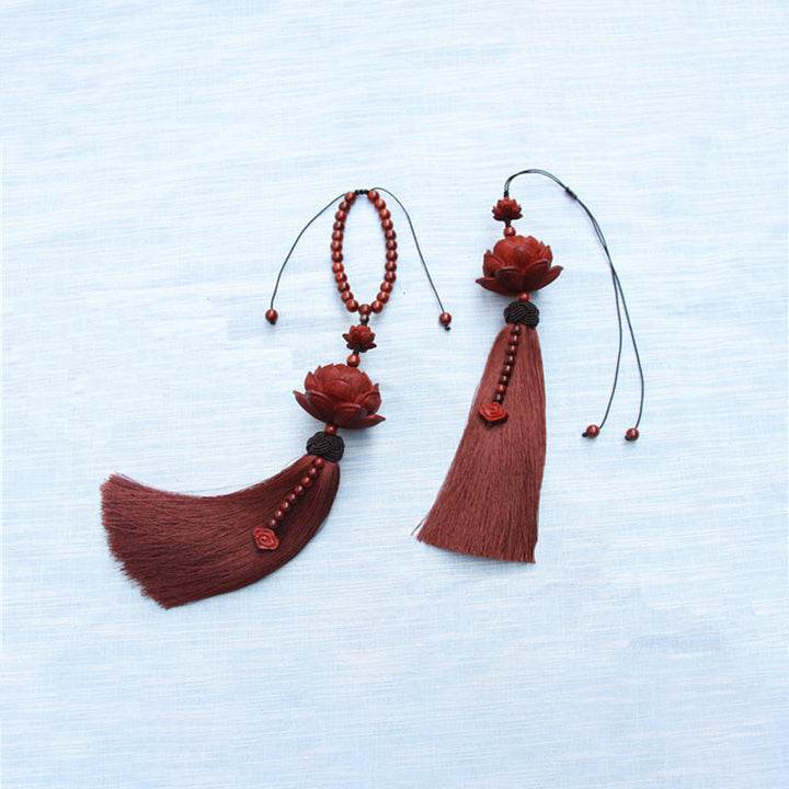 Buddha Stones tibetanas, hoja pequeña, sándalo rojo, loto, protección de la suerte, decoración de borlas