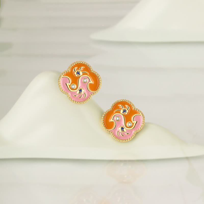 Juego de pendientes y pulsera con colgante de collar curativo con dos pájaros de cobre chapado en oro de 18 quilates con Buddha Stones