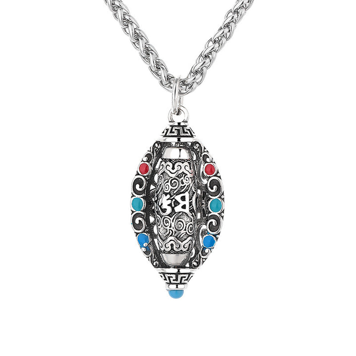 Collar con colgante giratorio de pureza de Om Mani Padme Hum tibetano con Buddha Stones