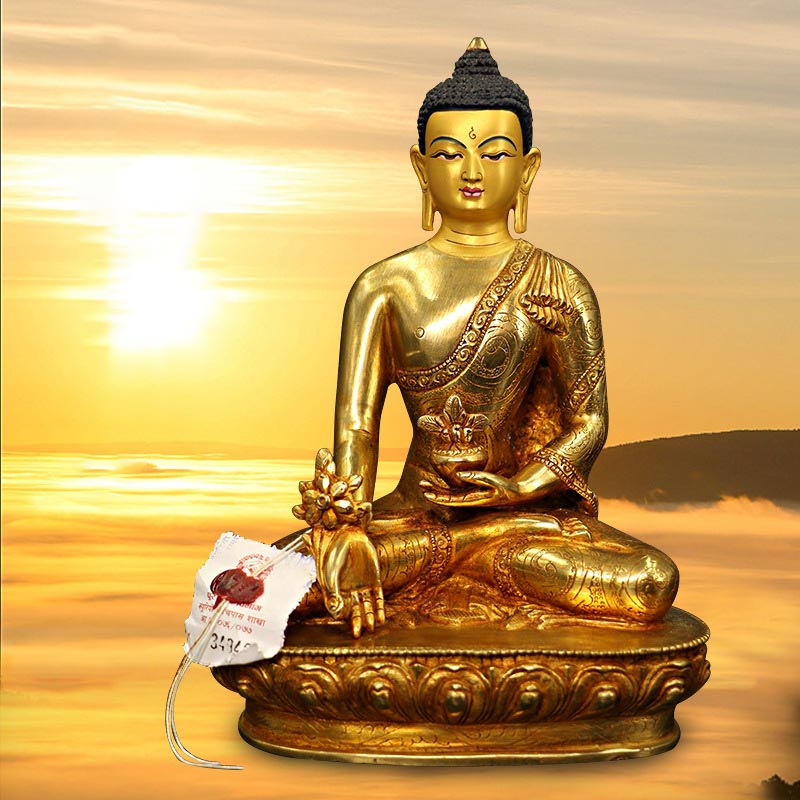 Estatua decorativa chapada en oro y cobre de la compasión del Buda de la medicina Shakyamuni