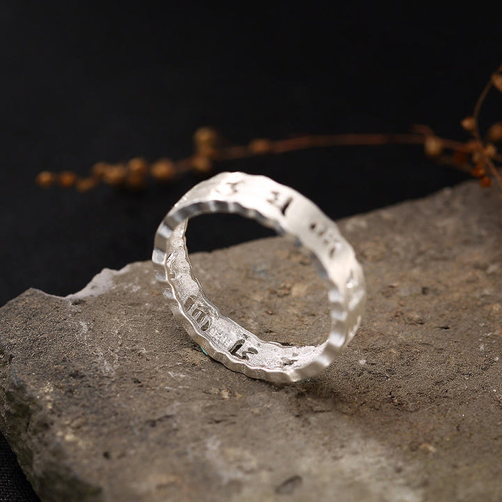 Anillo hueco de paz Om Mani Padme Hum de plata de ley 925 tibetana con Buddha Stones - image 1