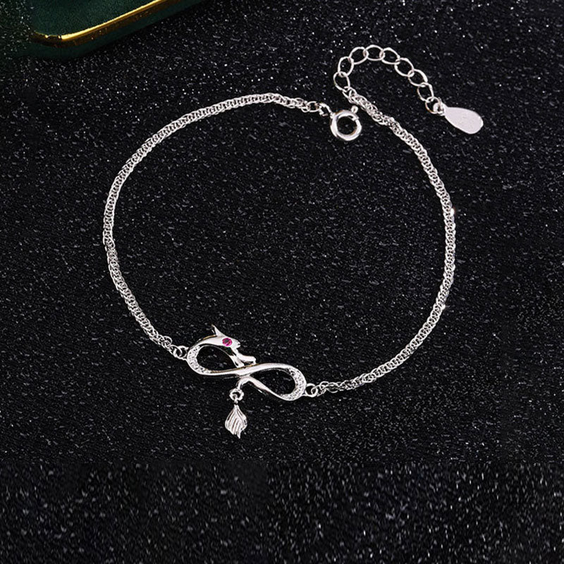 Pulsera de protección de la suerte con colgante de cola de nudo sin fin de plata de ley 999 con Buddha Stones