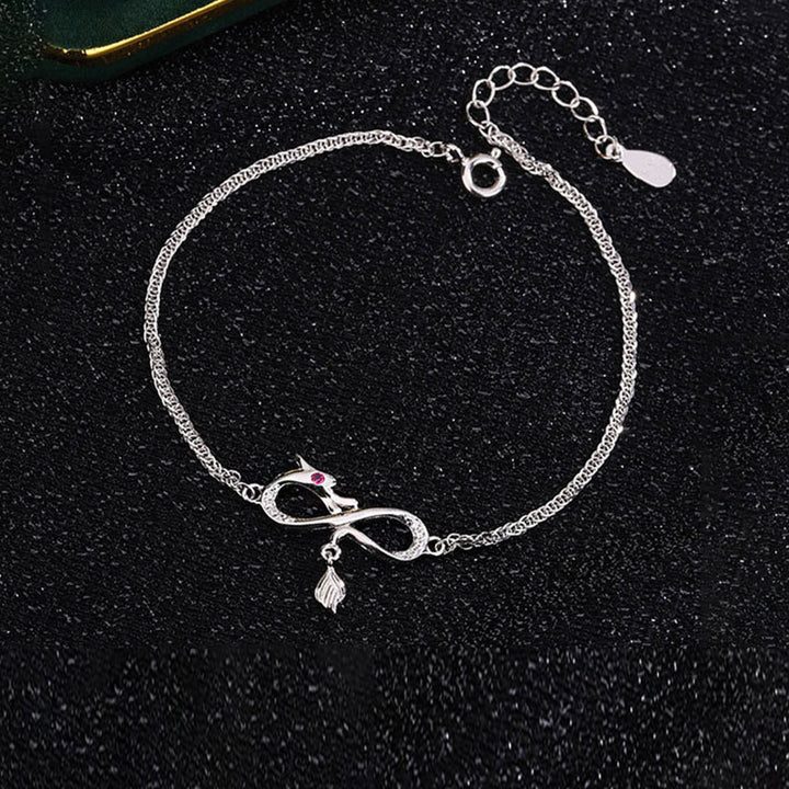Pulsera de protección de la suerte con colgante de cola de nudo sin fin de plata de ley 999 con Buddha Stones