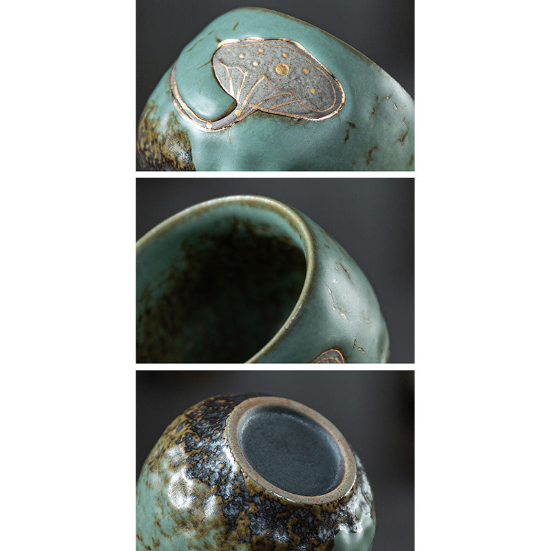 Taza de té de Kung Fu con Buddha Stones , vaina de loto grabada
