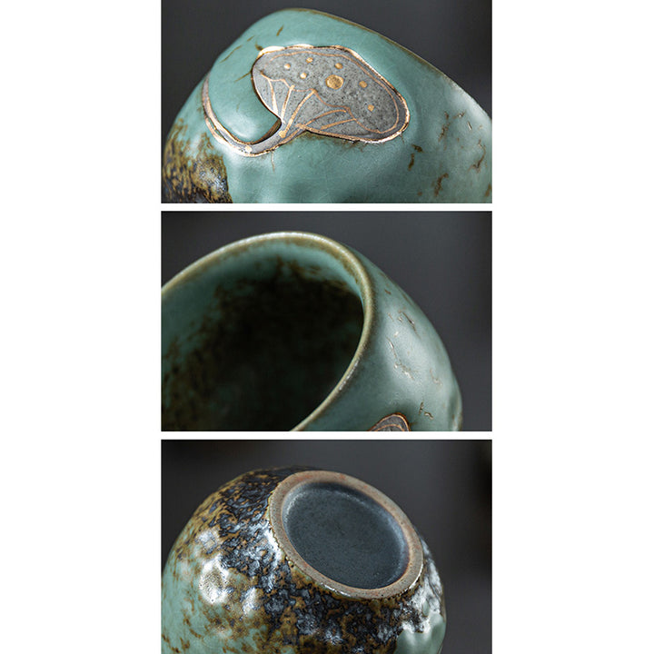 Taza de té de Kung Fu con Buddha Stones , vaina de loto grabada